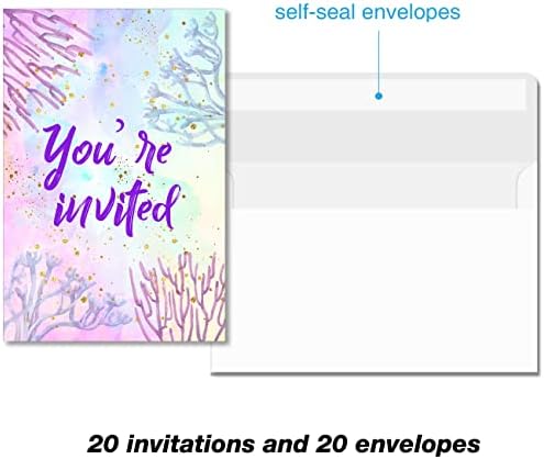 Soiceu Sea Mermaid Birthday Invitations Set of 20 Purple Pink