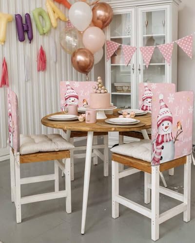 DecorLovee Pink Snowman Christmas Chair Back Cover 6 Pack