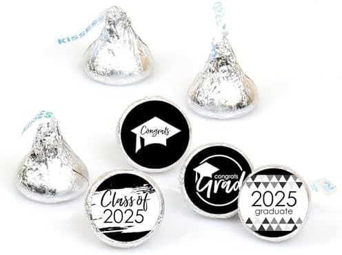 Big Dot of Happiness 2025 Black and White Graduation Candy Sticker Favors