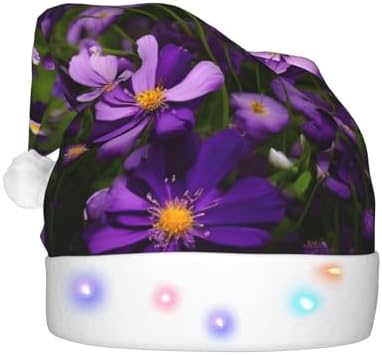 Purple Flowers Print Christmas LED Santa Hat for Festive Events