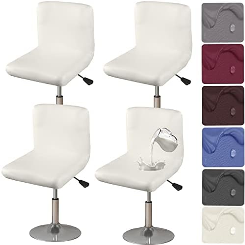 HFCNMY Bar Stool Covers 4 Pack Stretch Waterproof PU With Backs Beige