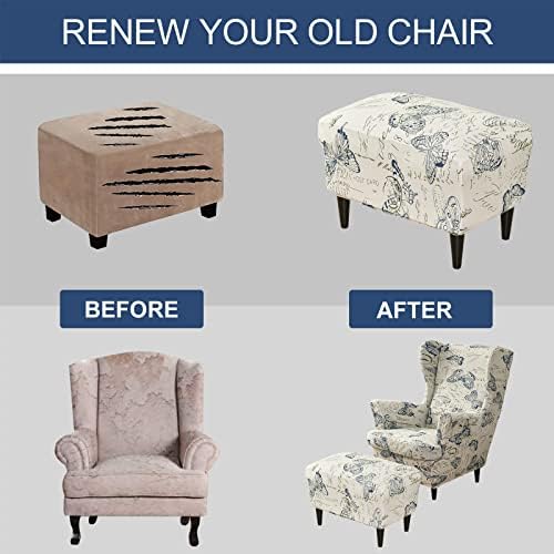 HAOYONG Stretch Wing Chair Cover Set with Ottoman 2Pcs