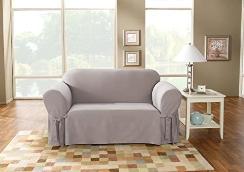 SureFit Cotton Duck Loveseat Slipcover Gray 1