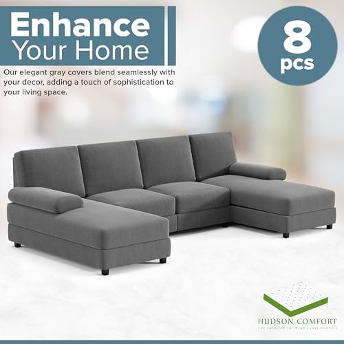 Hudson Comfort U Shaped Sectional Couch Covers 8 Pcs Gray