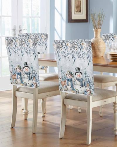 Christmas Chair Covers Set of 4 Snowman Pine Tree Decor