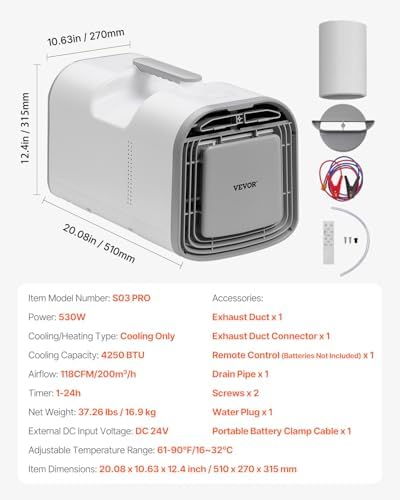 VEVOR 4250 BTU Portable AC with 3 Speeds and 24H Timer White