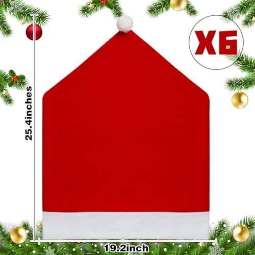 6 PCS Christmas Chair Covers with Santa Hat Design