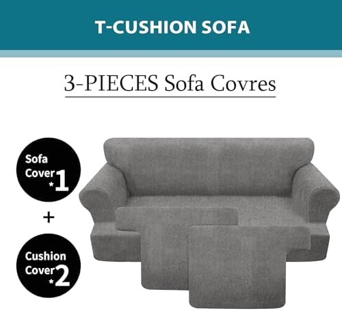 JconesT 3 Piece Sofa Slipcover Set Light Gray