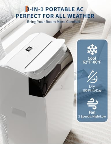 14000 BTU Portable AC Unit with Fan Dehumidifier and Remote Control