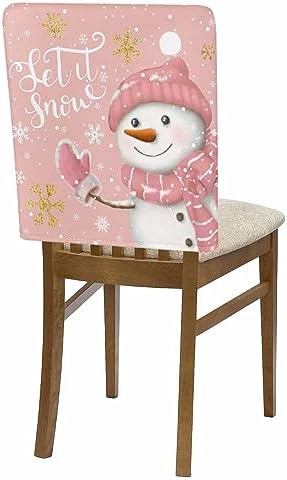 Pink Snowman Christmas Chair Covers Set of 4 for Dining Room 1