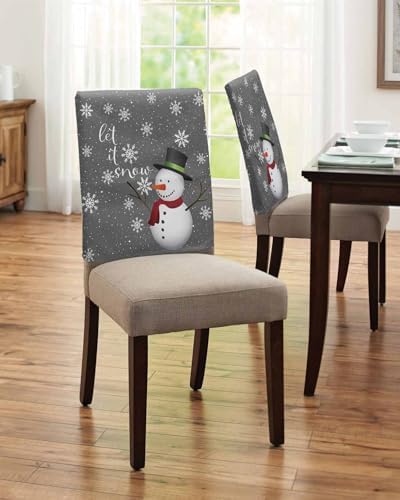 Christmas Chair Back Covers Set of 4 Snowman Snowflake Burlap Linen Slipcovers