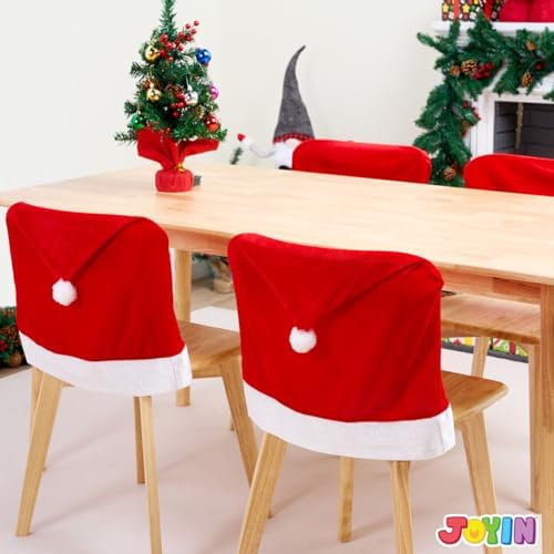 JOYIN 4 Pcs Christmas Chair Covers with Santa Hats 1