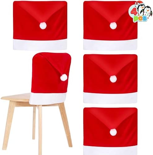 JOYIN 4 Pcs Christmas Chair Covers with Santa Hats 1
