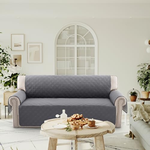 PrinceDeco Waterproof Sofa Slipcover with Elastic Straps Grey