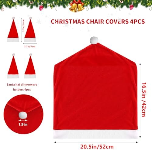 VADOO Christmas Chair Covers 6PCS Santa Hat with Silverware Holders