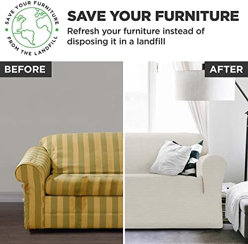 Zenna Home Chenille Stretch Sofa Slipcover Ivory Bone 1-Piece