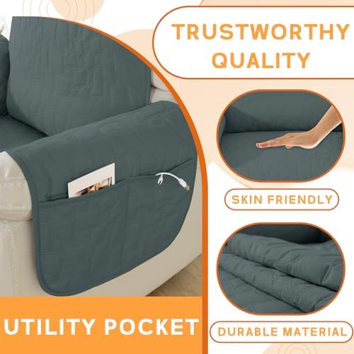 XINEAGE Waterproof Recliner Chair Cover with Pockets and Elastic Straps