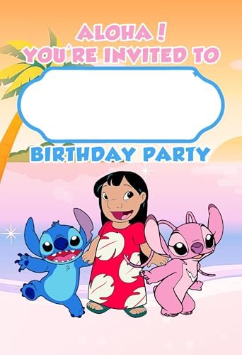 20 Pack Lilo Kids Fun Pink Birthday Invitations