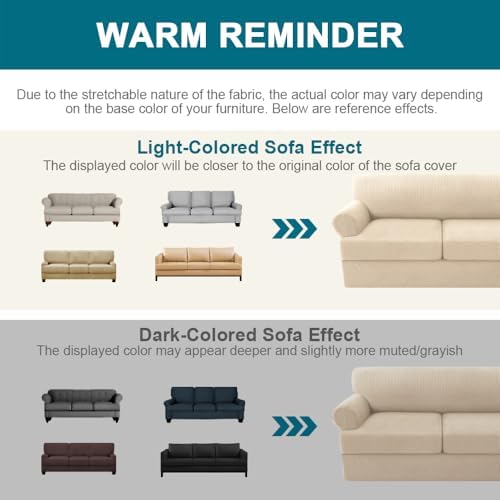 Turquoize 4 Piece T Cushion Sofa Slipcovers Stretch Fit Biscotti Beige