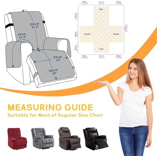 XINEAGE Waterproof Recliner Chair Cover with Pockets and Elastic Straps