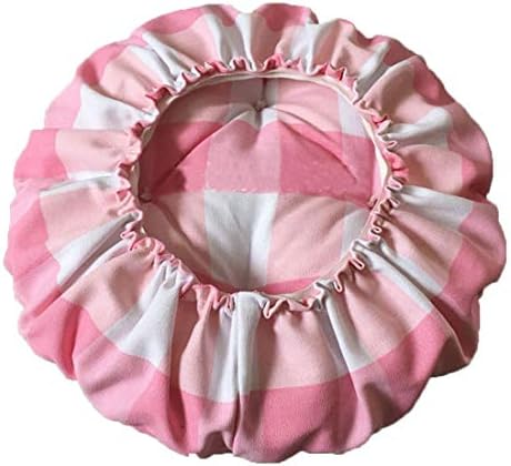 Momahoda 12 Inch Round Bar Stool Cover Cushion with Elastic Fabric Pink Plaid