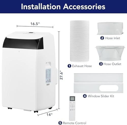 14000 BTU Portable AC Unit with Fan Dehumidifier and Remote Control