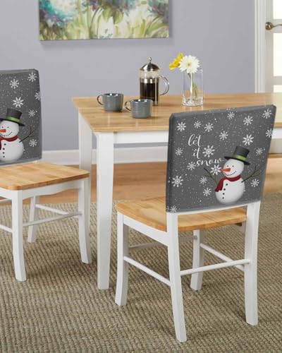 Christmas Chair Back Covers Set of 4 Snowman Snowflake Burlap Linen Slipcovers