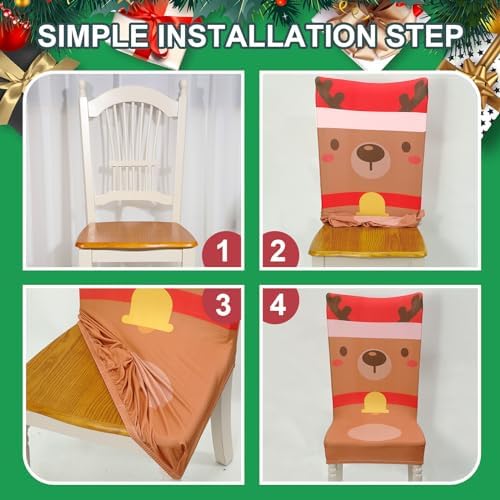 Preboun Christmas Chair Covers Set of 8 Holiday Decor