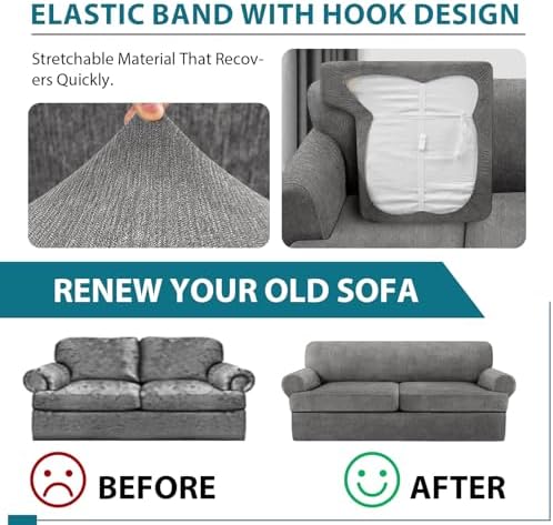 JconesT 3 Piece Sofa Slipcover Set Light Gray