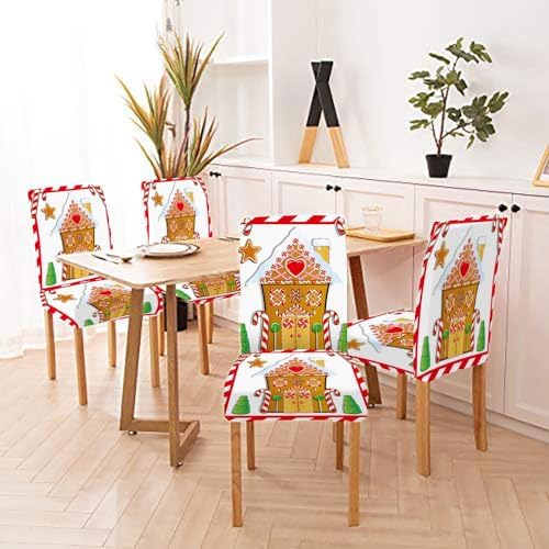 CAPSCEOLL 6 Pack Christmas Gingerbread House Dining Chair Covers 1