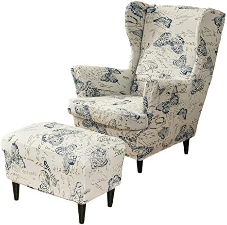 HAOYONG Stretch Wing Chair Cover Set with Ottoman 2Pcs