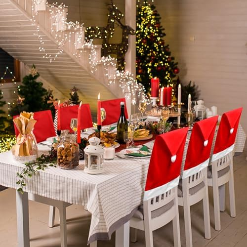6PCS Christmas Chair Covers with Santa Hat Design 1