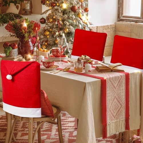 6 PCS Christmas Chair Covers with Santa Hat Design