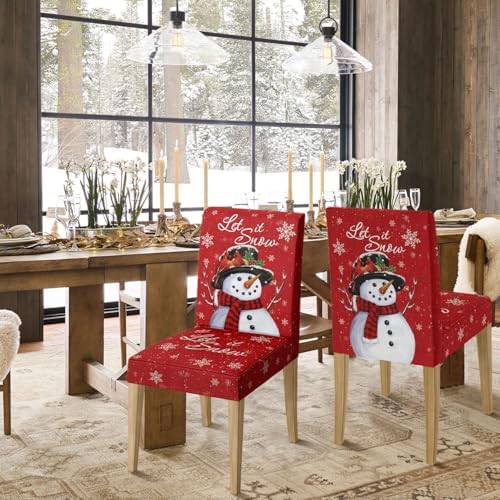 Horaldaily 6PCS Christmas Dining Chair Covers with Red Snowman Design 1