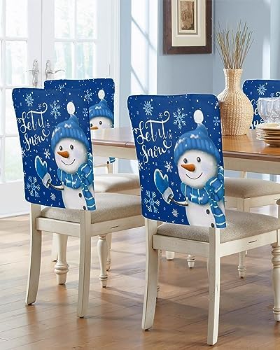 Blue Snowman Christmas Chair Covers Set of 4 for Dining Room 1