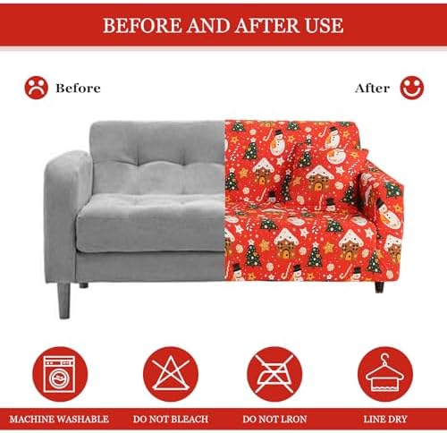 Christmas Theme Stretch Sofa Cover for 2 Seater Living Room