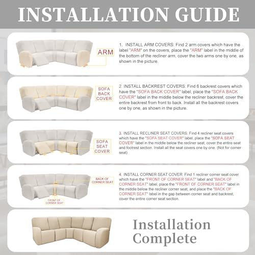Waterproof Recliner Sectional Couch Cover 5 Seater Beige