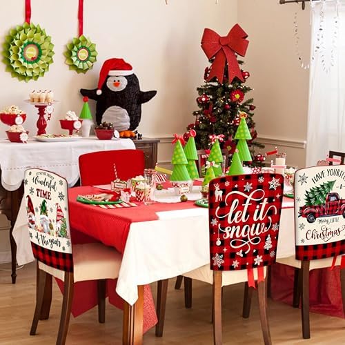 TREWAVE Christmas Chair Covers Set of 6 Buffalo Plaid