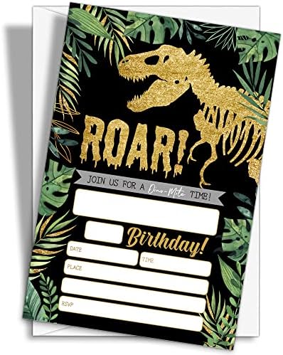 Gold Dinosaur Birthday Invitations 20 Count Jungle Party Invites With Envelopes