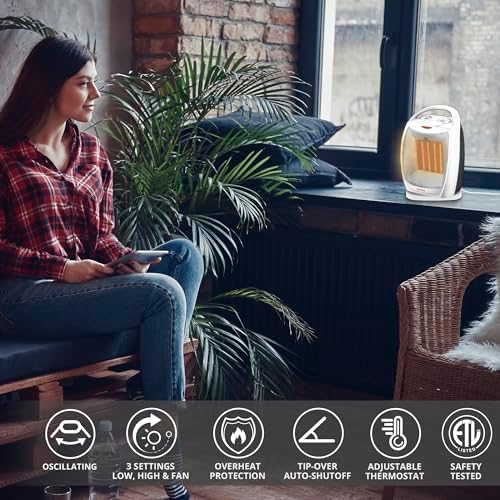 Aiwa Oscillating Heater with Handle 3 Heat Settings Overheat Protection