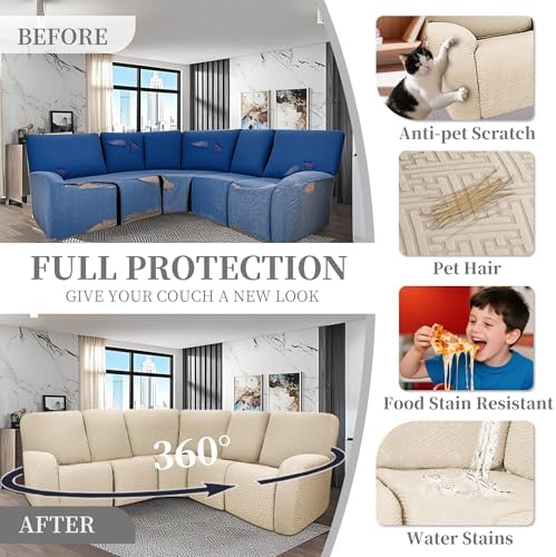 Waterproof Recliner Sectional Couch Cover 5 Seater Beige
