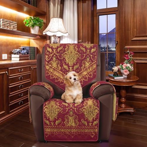 Loom and Mill Luxury Recliner Chair Covers 4 Piece Red Set