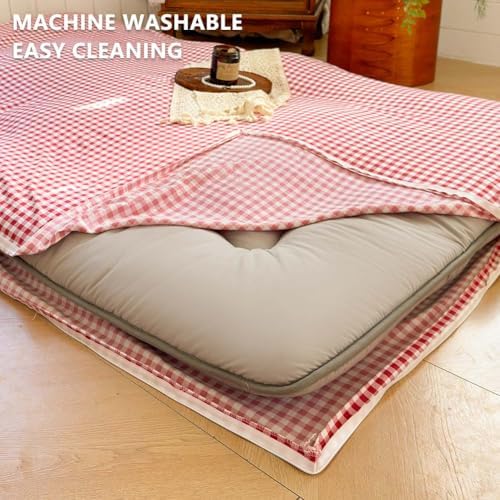 Red Gingham Japanese Floor Mattress Cover Twin 1
