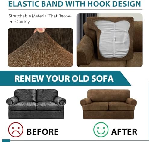 3 Piece T Cushion Loveseat Slipcover Set Chocolate
