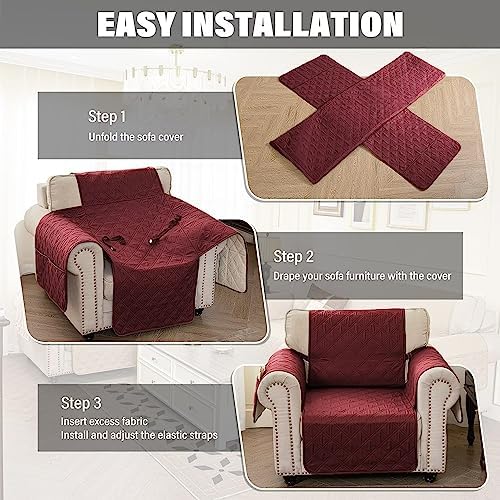 TOMORO Non-Slip Sofa Slipcover - Waterproof Quilted Cover with 5 Pockets
