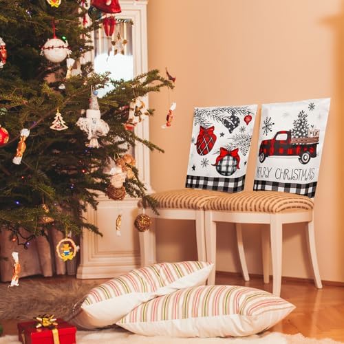 4Pcs Christmas Chair Back Covers Black White Plaid