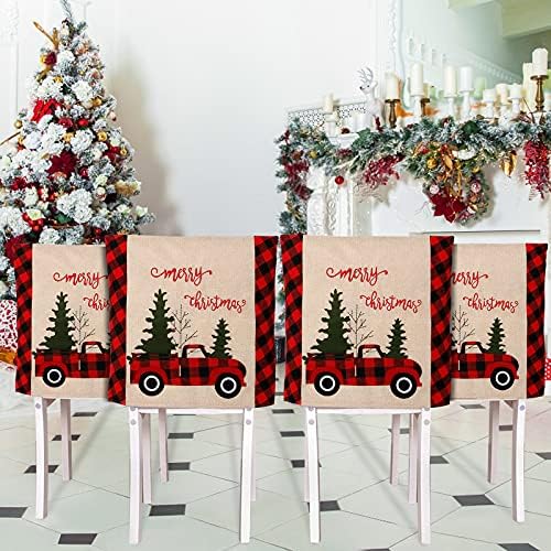 Weldomcor 4 Pack Christmas Chair Covers for Dining Kitchen