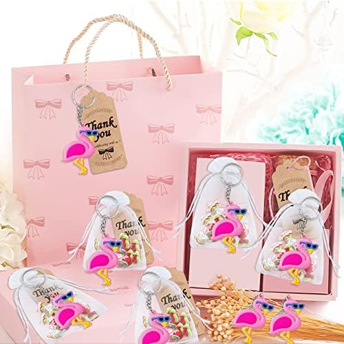24 Pack Pink Flamingo Keyring Party Favor for Flamingo Lovers