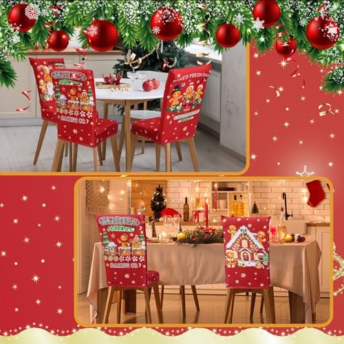 Moukeren 6 Pcs Christmas Chair Covers with Gingerbread Man Design