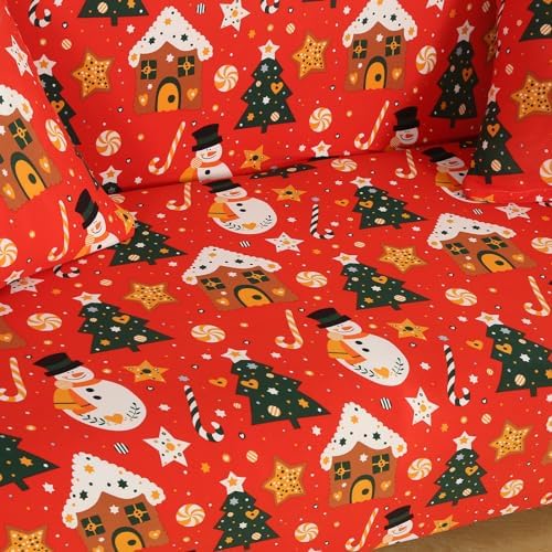 Christmas Theme Stretch Sofa Cover for 2 Seater Living Room